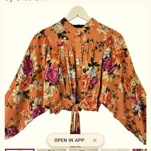 Rachel Roy linen Floral Tie-Front Blouse